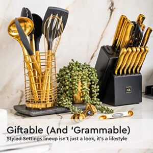 Black and Gold Kitchen Utensils Set with Holder - 7PC Gold Cooking Utensils Set Includes Black Silicone Cooking Utensils Set and Gold Utensil Holder - Gold Kitchen Accessories