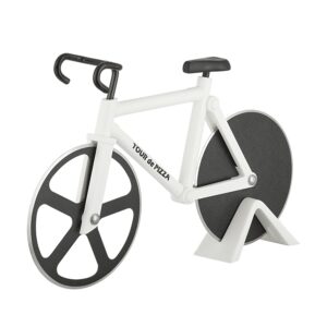 bicycle pizza cutter - the tour de pizza bicycle pizza cutter has dual stainless steel pizza cutter wheels - white elephant gifts - funny gifts - kitchen gadgets