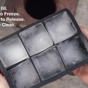 Rippl Ice Cube Tray - Silicone Ice Cube Tray - Ice Cube Tray with Large 6 Cavity Silicone Mold - Will Make Big Ice Cubes For Whiskey - Set of (2) in Black
