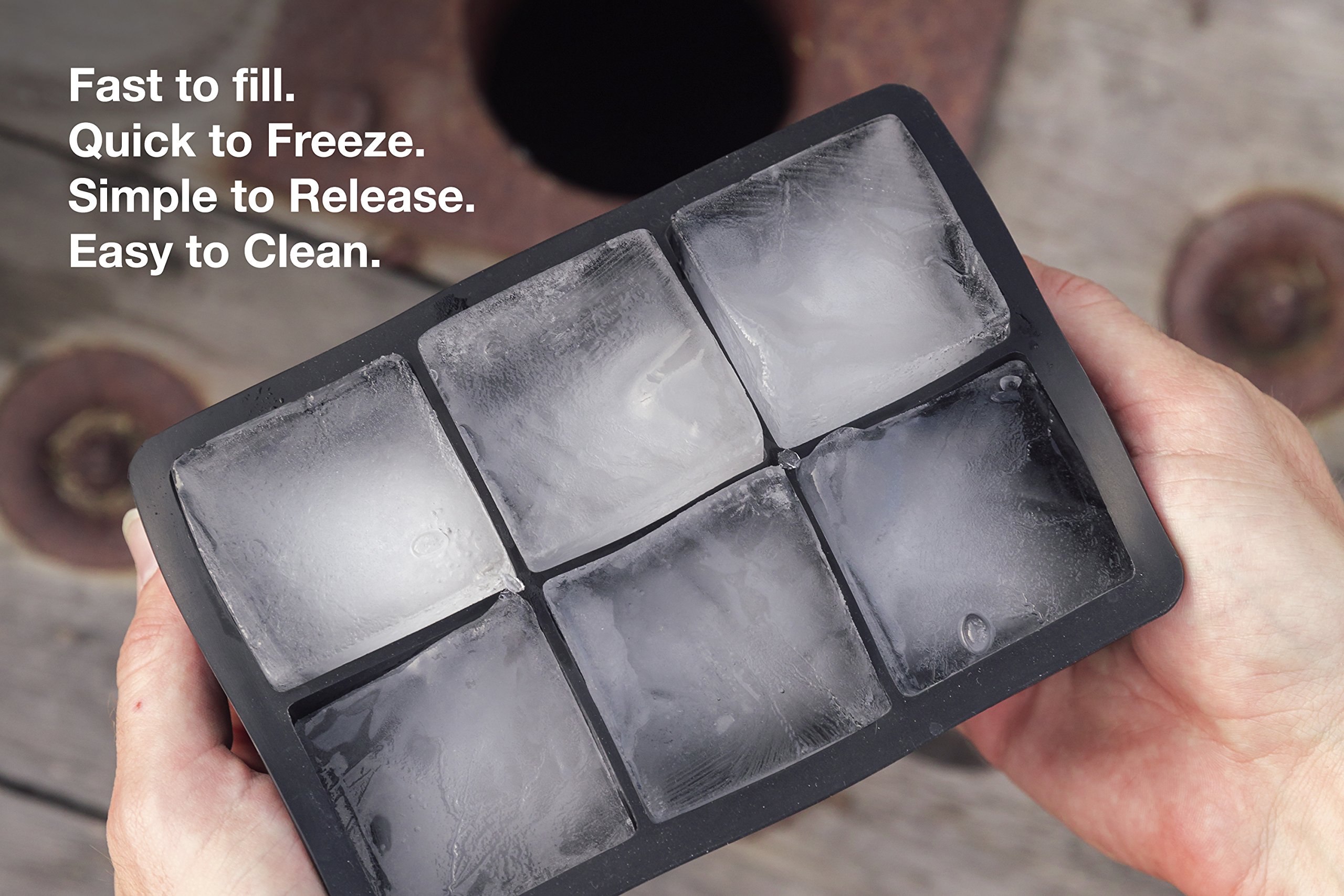 Rippl Ice Cube Tray - Silicone Ice Cube Tray - Ice Cube Tray with Large 6 Cavity Silicone Mold - Will Make Big Ice Cubes For Whiskey - Set of (2) in Black