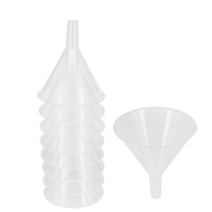 8 pack multi-purpose plastic funnels with long reaching spout (4.7”) for water bottle, easy and smooth content transfer by zmybcpack