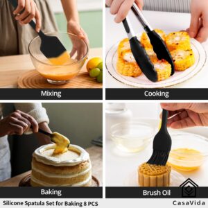 CasaVida Silicone Spatula Set One-piece Seamless High Heat Resistant Non Stick Bakery Spatula Sets Flexible BPA Free Dishwasher Safe Kitchen Utensils Bakeware Cookware Cooking Baking Mixing Black 8pcs