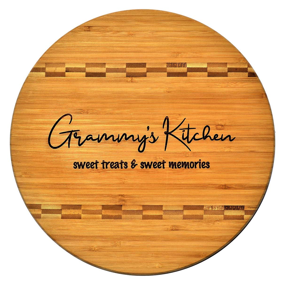 Grammy Gift - Bamboo Butcher Block Inlay Engraved Cutting Board - Grammy’s Kitchen Sweet Treats & Sweet Memories - Design Decor Birthday Mothers Day Christmas Best Grandma Ever GK Grand (11.75 Round)