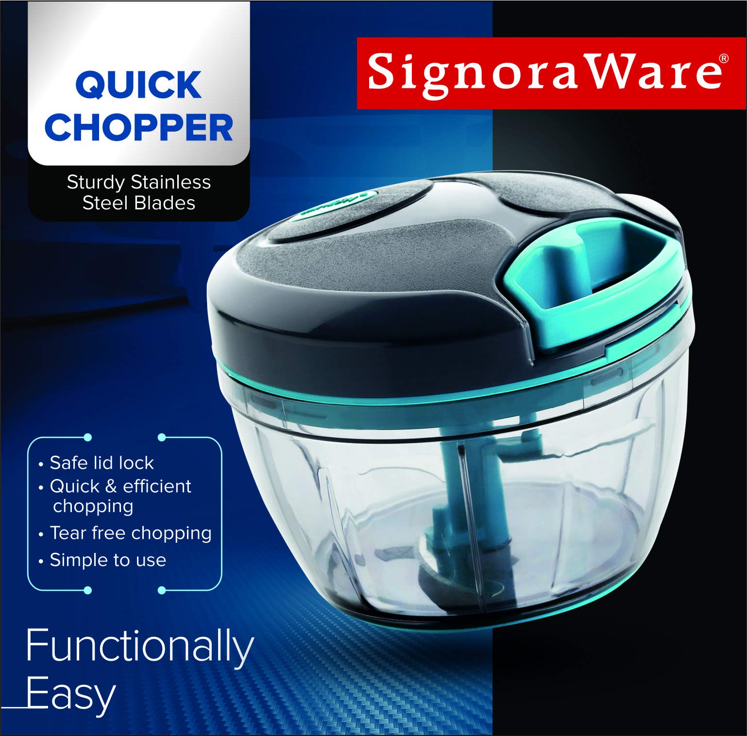 SIGNORAWARE Manual Food Processor, Vegetable Chopper -Easy Pull Hand String- Portable Stainless Steel Hand Food Chopper, Cutter, Garlic Mincer, Onion, Veggie, Fruit Chopper, Dicer w/Container (15 oz)