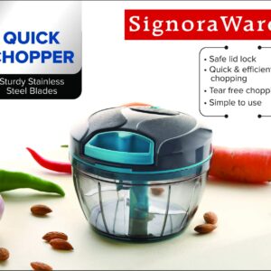 SIGNORAWARE Manual Food Processor, Vegetable Chopper -Easy Pull Hand String- Portable Stainless Steel Hand Food Chopper, Cutter, Garlic Mincer, Onion, Veggie, Fruit Chopper, Dicer w/Container (15 oz)