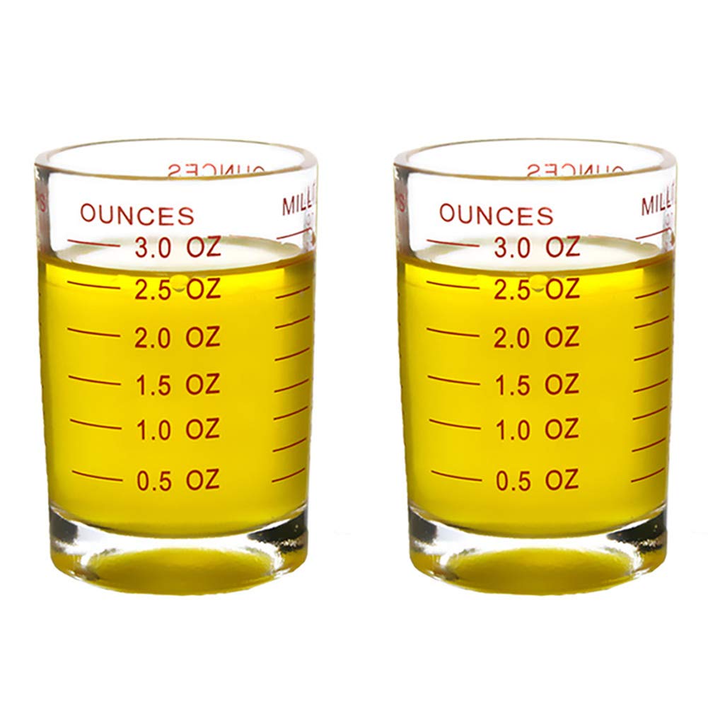 Shot Glass Measuring Cup 3 Ounce/90ML Liquid Heavy High Espresso Glass Cup 2 pcs by TIYOORTA (Red 90ML 2PCS)