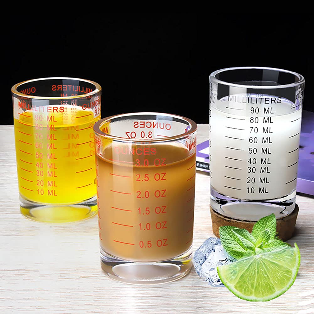 Shot Glass Measuring Cup 3 Ounce/90ML Liquid Heavy High Espresso Glass Cup 2 pcs by TIYOORTA (Red 90ML 2PCS)