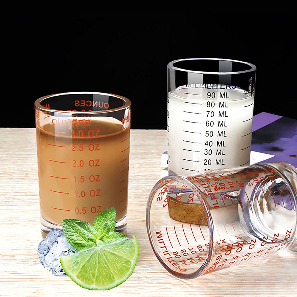 Shot Glass Measuring Cup 3 Ounce/90ML Liquid Heavy High Espresso Glass Cup 2 pcs by TIYOORTA (Red 90ML 2PCS)