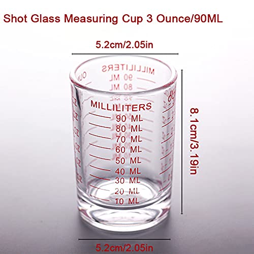 Shot Glass Measuring Cup 3 Ounce/90ML Liquid Heavy High Espresso Glass Cup 2 pcs by TIYOORTA (Red 90ML 2PCS)