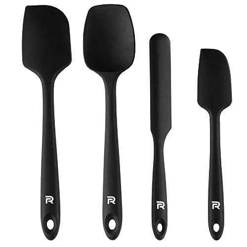 Riveira Silicone Spatula Set 4-Piece 600°F+ Heat Resistant kitchen utensils set Cooking Utensils Set Plastic Rubber Spatulas for Nonstick Cookware Baking Spoon Sets for Kitchen in Black