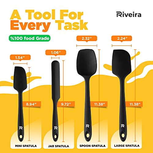 Riveira Silicone Spatula Set 4-Piece 600°F+ Heat Resistant kitchen utensils set Cooking Utensils Set Plastic Rubber Spatulas for Nonstick Cookware Baking Spoon Sets for Kitchen in Black