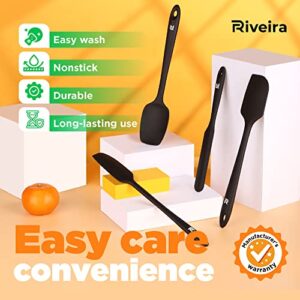 Riveira Silicone Spatula Set 4-Piece 600°F+ Heat Resistant kitchen utensils set Cooking Utensils Set Plastic Rubber Spatulas for Nonstick Cookware Baking Spoon Sets for Kitchen in Black