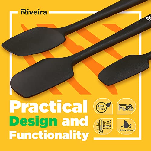 Riveira Silicone Spatula Set 4-Piece 600°F+ Heat Resistant kitchen utensils set Cooking Utensils Set Plastic Rubber Spatulas for Nonstick Cookware Baking Spoon Sets for Kitchen in Black