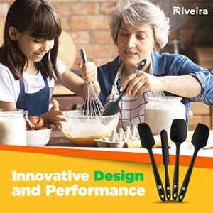 Riveira Silicone Spatula Set 4-Piece 600°F+ Heat Resistant kitchen utensils set Cooking Utensils Set Plastic Rubber Spatulas for Nonstick Cookware Baking Spoon Sets for Kitchen in Black