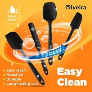 Riveira Silicone Spatula Set 4-Piece 600°F+ Heat Resistant kitchen utensils set Cooking Utensils Set Plastic Rubber Spatulas for Nonstick Cookware Baking Spoon Sets for Kitchen in Black