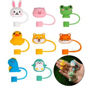 8pcs animals straw tips cover reusable 6mm straw toppers dust-proof straw protector cover plugs for tumblers small straws portable for 6mm small size straw caps decoration