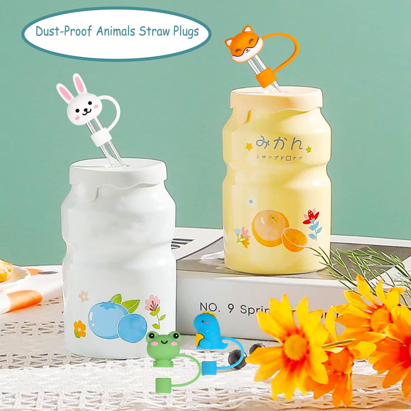 8Pcs Animals Straw Tips Cover Reusable 6mm Straw Toppers Dust-Proof Straw Protector Cover Plugs for Tumblers Small Straws Portable for 6mm Small Size Straw Caps Decoration