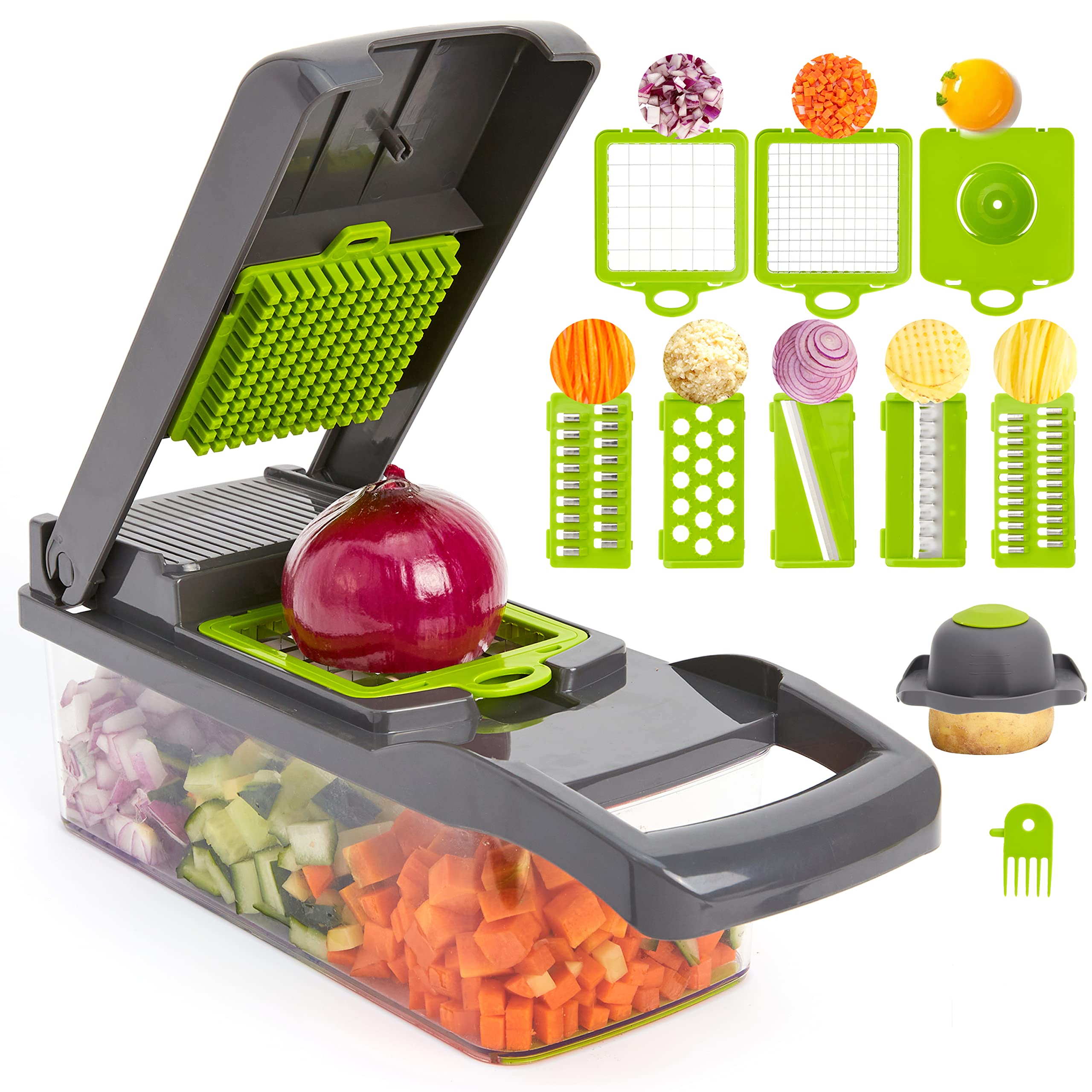 Vegetable Chopper Multifunctional 14 in 1 food chopper Fruit Chopper Dicer Cutter Onion veggie chopper with container Egg slicer Vegetable Slicer Cutter Kitchen chopper Mandolin slicer