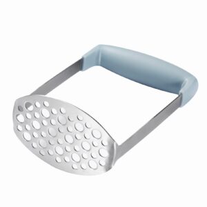 cook with color hand held potato masher - professional stainless steel with soft comfort handles food masher - great for potatoes, beans, vegetable, fruits, avocado, meat (grey)