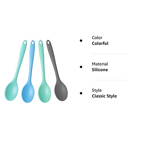 4 Pcs Silicone Mixing Spoons Nonstick Heat Resistant Silicone Utensil Spoons Silicone Basting Cooking Spoons Multicolor Serving Baking Spoons for Kitchen Baking Serving Stirring