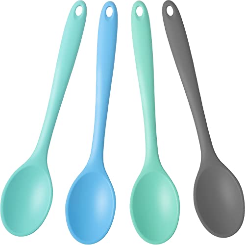 4 Pcs Silicone Mixing Spoons Nonstick Heat Resistant Silicone Utensil Spoons Silicone Basting Cooking Spoons Multicolor Serving Baking Spoons for Kitchen Baking Serving Stirring