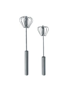 balevi stainless steel push whisk - easy to use manual hand mixer & plunger whisk - make froth, foam & whipped cream - semi auto egg beater plastic tip won’t scratch pans (2 pack 10in & 12in) steel