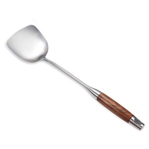 wok spatula, aoosy 18/10 stainless steel professional wok spatula turner with heat resistant wooden handle, kitchen utensil cooking shovel scoop ladle for daily cooking use, 15.31 inches