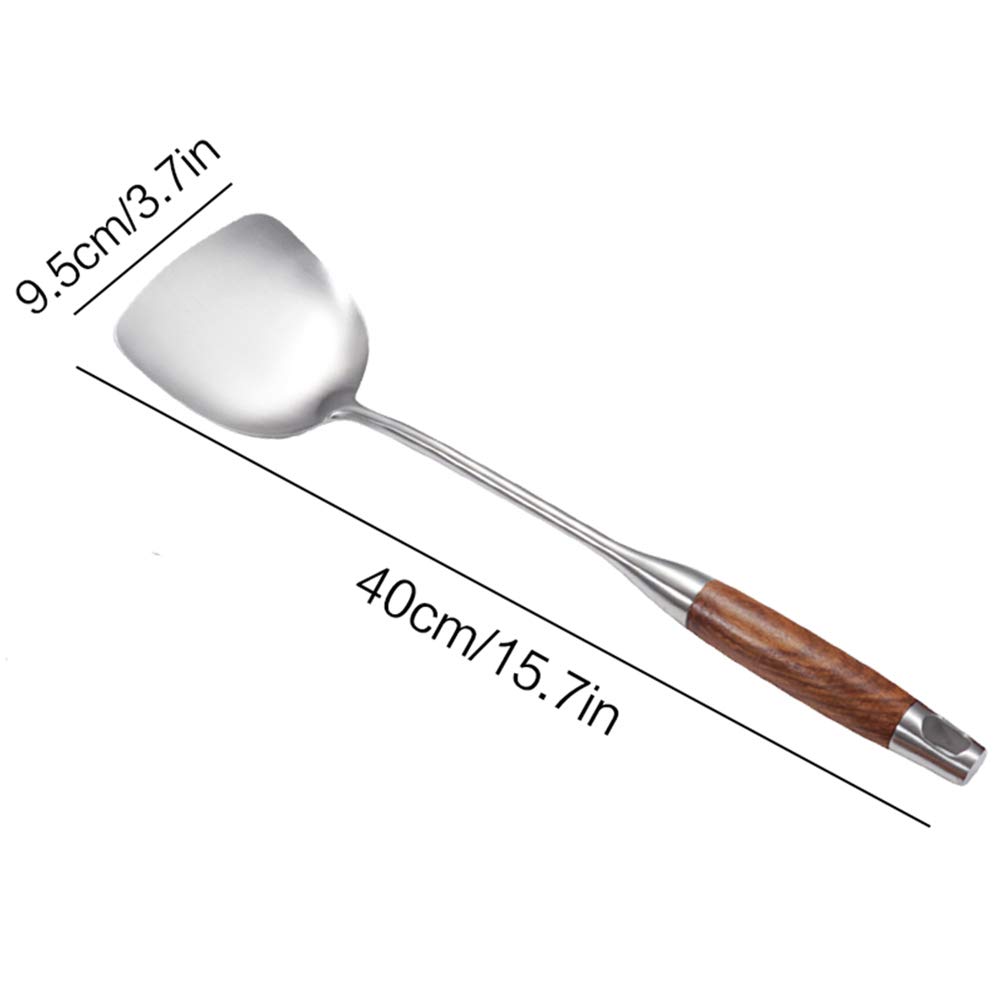 Wok Spatula, AOOSY 18/10 Stainless Steel Professional Wok Spatula Turner with Heat Resistant Wooden Handle, Kitchen Utensil Cooking Shovel Scoop Ladle for Daily Cooking Use, 15.31 Inches