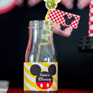 Glitter Sequin Mouse Theme Birthday Party Favors Nicky Mouse Straws, Mouse Shape Reusable Plastic Drinking Straws 8 Designs for Kids Birthday Party 24Pcs with 2 Cleaning Brush