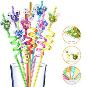 Glitter Sequin Mouse Theme Birthday Party Favors Nicky Mouse Straws, Mouse Shape Reusable Plastic Drinking Straws 8 Designs for Kids Birthday Party 24Pcs with 2 Cleaning Brush