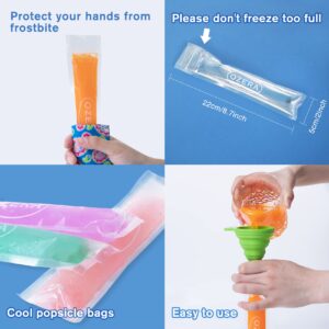 120 Pack Popsicle Bags for Kids Adults, Disposable Ice Pop Bags Freezer Tubes with Zip Seals Funnel, for Healthy Snacks, Juice, Ice Candy Pops, Fruit Smoothies and Yogurt (2 x 8.7")