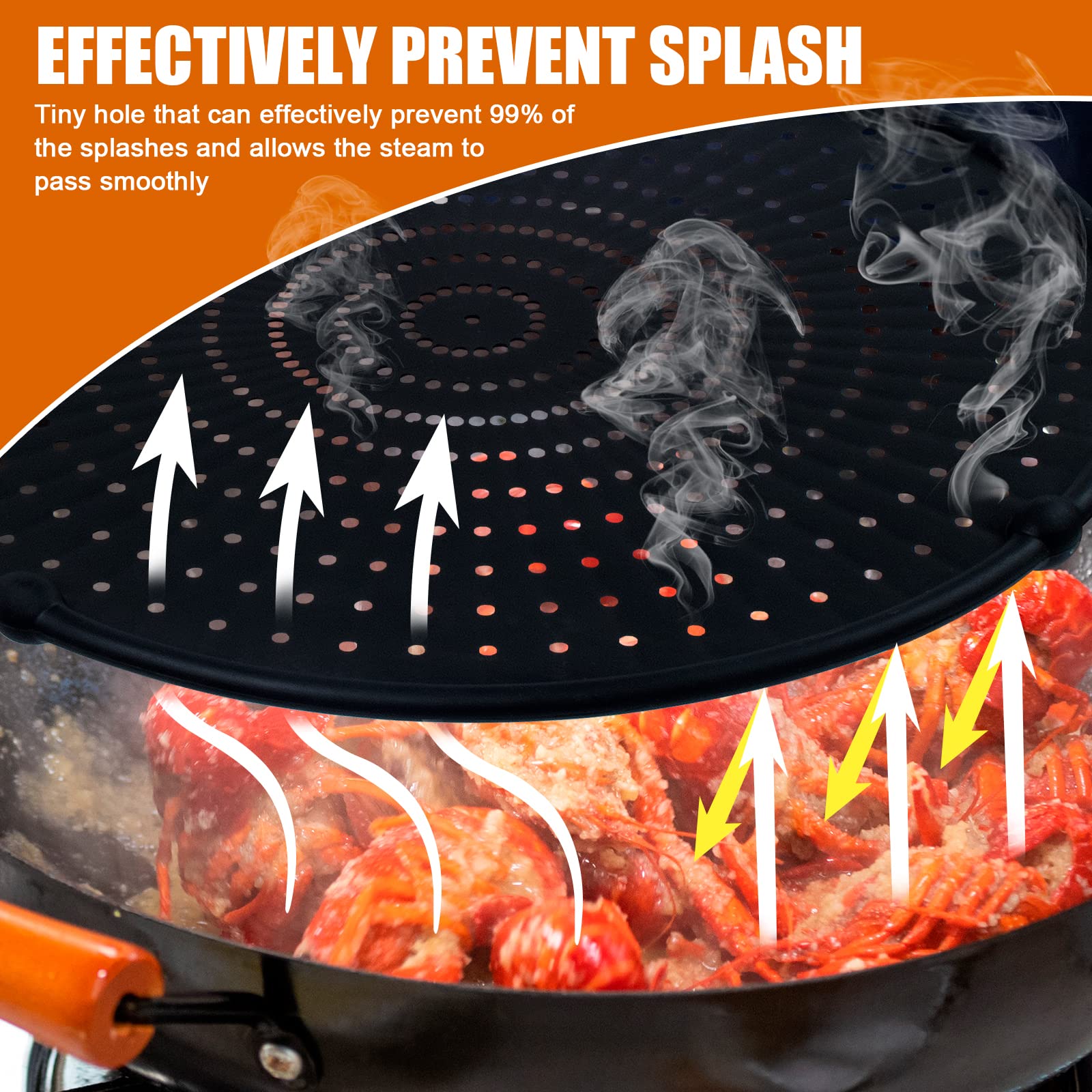 Silicone Splatter Screen for Frying Pan 13”, Foldable Grease Splatter Guard Heat Resistant Oil Splash Guard - Stop Hot Oil Splatter, Pan Strainer, Pan Cover, Non Stick, Multi-Use, Black