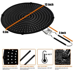 Silicone Splatter Screen for Frying Pan 13”, Foldable Grease Splatter Guard Heat Resistant Oil Splash Guard - Stop Hot Oil Splatter, Pan Strainer, Pan Cover, Non Stick, Multi-Use, Black
