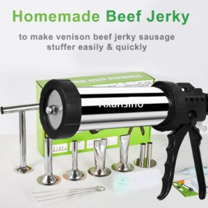 MTOGALT Upgrade Stainless Steel 2 LB Large Capacity Jerky Gun Kit Beef Deer Jerky Sausage Stuffer Meat Gun Jerky Marker Shooter Jerky Kits Sausage Gun Machine with Nozzles Brushes & Meat Pusher