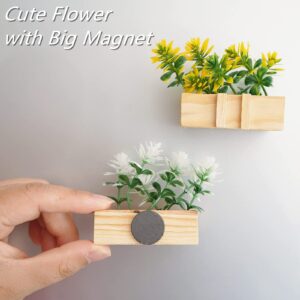 4pcs Cute Flower Refrigerator Magnets with Handmade Orchid Wooden Pot, Simulation Plant Refrigerator Magnet for Adults, Mini Decor Magnet for Fridge, Home, Kitchen, Office, School, Locker, Whiteboard