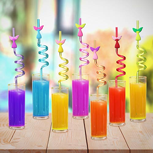 Mermaid Tail Straws Party Favors for Mermaid Birthday Party Supplies,Under The Sea Party Supplies with 2 Cleaning Brush (21+2)