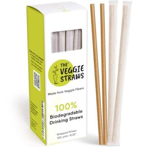 100% biodegradable eco-friendly wrapped straws, 100ct – 8.25"h, made of vegetable fibers