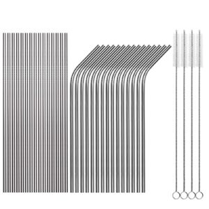 tomorotec reusable straws 30 pack, stainless steel drinking straws, metal straw bulks for smoothies tumblers cocktail milkshake,set of 15 straight and 15 bent with 2 cleaning brushes, silver