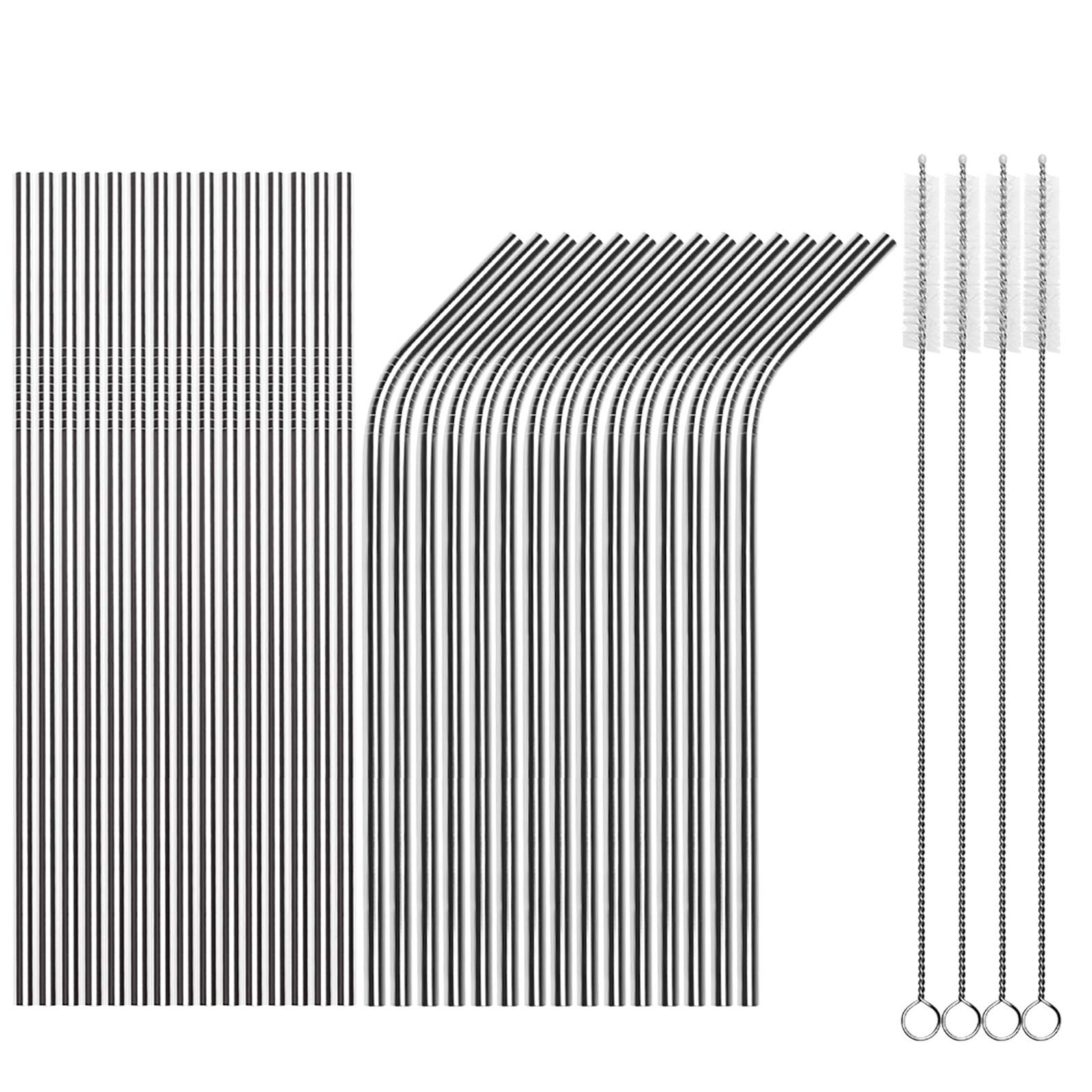 Tomorotec Reusable Straws 30 Pack, Stainless Steel Drinking Straws, Metal Straw Bulks for Smoothies Tumblers Cocktail MilkShake,Set of 15 Straight and 15 Bent with 2 Cleaning Brushes, Silver