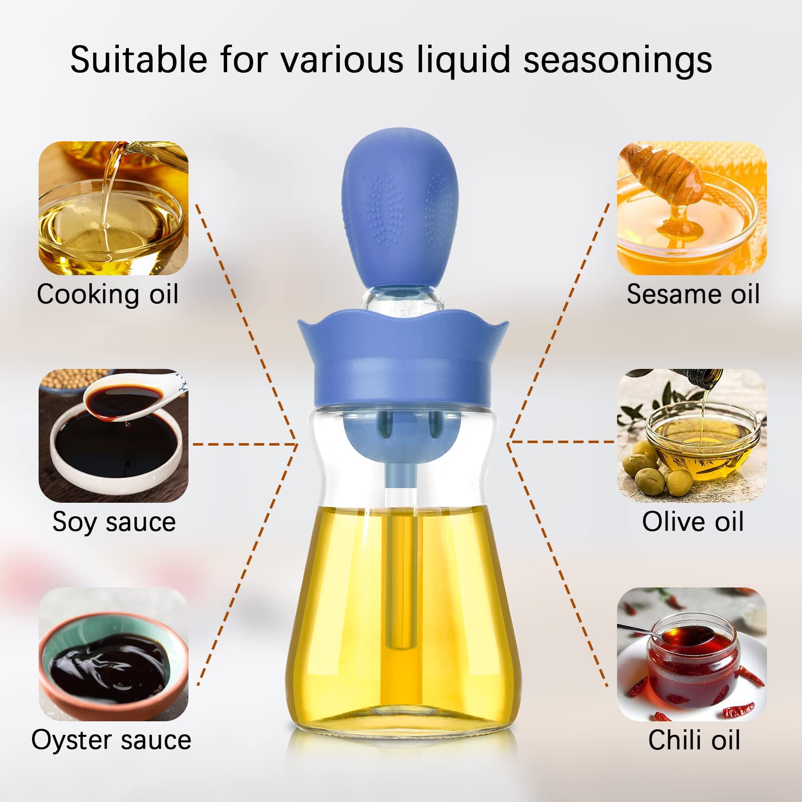 VENMATE Olive Oil Dispenser Bottle Silicone Dropper Measuring Oil Dispenser Bottle for Kitchen Cooking, Frying, Baking, BBQ Pancake, Air Fryer