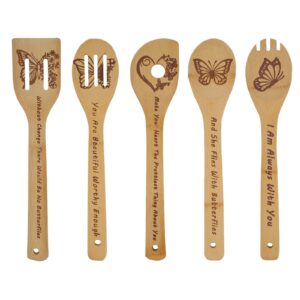 butterfly wooden cooking spoons set of 5,butterfly gift,butterfly lovers gifts,butterfly kitchen decor,bamboo cooking spoons farmhouse housewarming wedding mom cooking house closing father's day gift