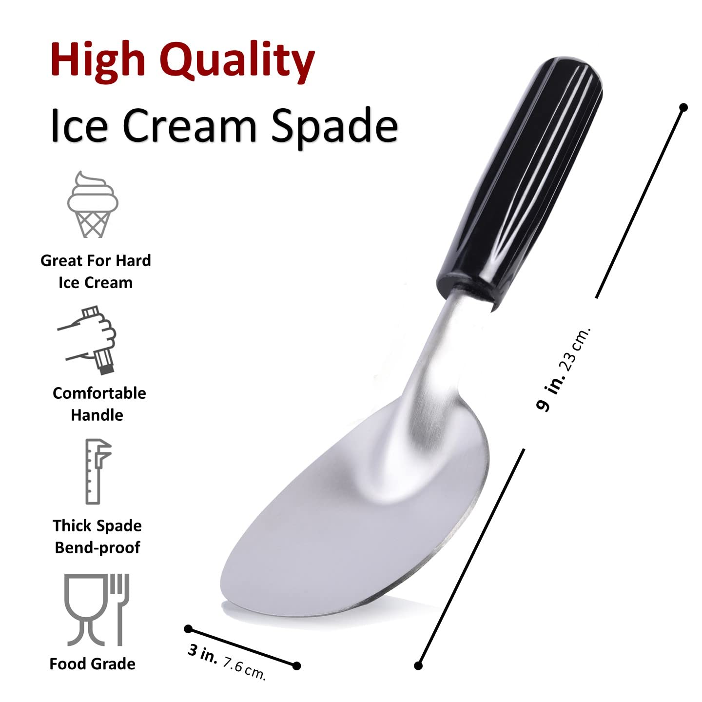 Ice Cream Spade - Stainless Steel Ice Cream Paddle for Hard or Creamy Ice Cream - Ice Cream Scoop with Comfortable Plastic Handle - Heavy Duty Strong, Durable Bend Proof Ice Cream Scooper