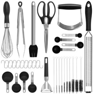 18/8 stainless steel kitchen utensils set, kitchen gadgets cooking tools, kitchen baking and pastry tool set, scissors,peeler,zester,kitchen tongs,whisk,measuring spoons,dough blender,pastry brush