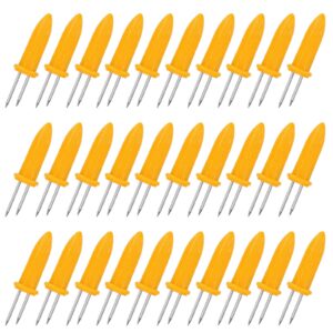 bigotters 30pcs corn holders, large size stainless steel corn holder with storage box twin prong sweetcorn holder corn on the cob skewers fruit fork for kitchen tool outdoor home bbq cooking