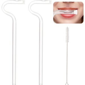 Anti Wrinkle Straw, Reusable Anti Wrinkle Drinking Straw Glass Straw, Lip Straw for Wrinkles, Set of 2 Anti Lip Wrinkle Straw and 1 brush