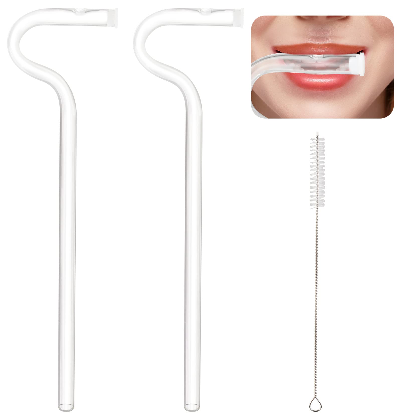 Anti Wrinkle Straw, Reusable Anti Wrinkle Drinking Straw Glass Straw, Lip Straw for Wrinkles, Set of 2 Anti Lip Wrinkle Straw and 1 brush