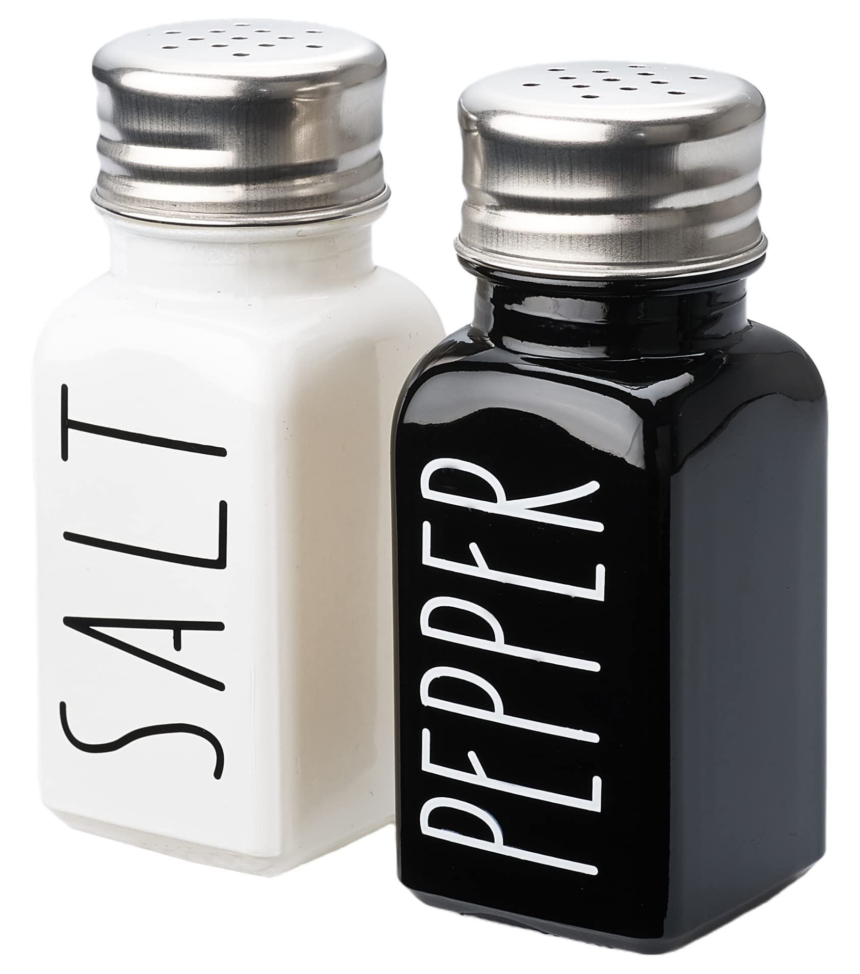 Salt And Pepper Shakers Set,Farmhouse Salt Shaker,Kitchen Decor For Home Restaurants Wedding, Cute Salt Shaker,Modern Farmhouse Decor,Glass Salt And Pepper Shakers Set Letters No Rubbing Off(BLACK)