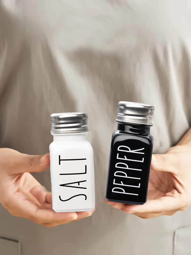 Salt And Pepper Shakers Set,Farmhouse Salt Shaker,Kitchen Decor For Home Restaurants Wedding, Cute Salt Shaker,Modern Farmhouse Decor,Glass Salt And Pepper Shakers Set Letters No Rubbing Off(BLACK)