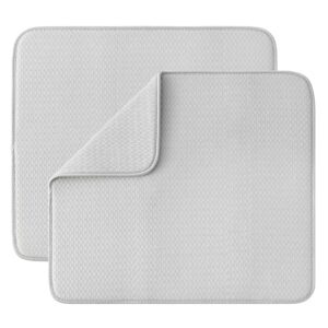 subekyu microfiber dish drying mat for kitchen counter, absorbent dishes drainer/rack pad for countertop (light grey 2p)