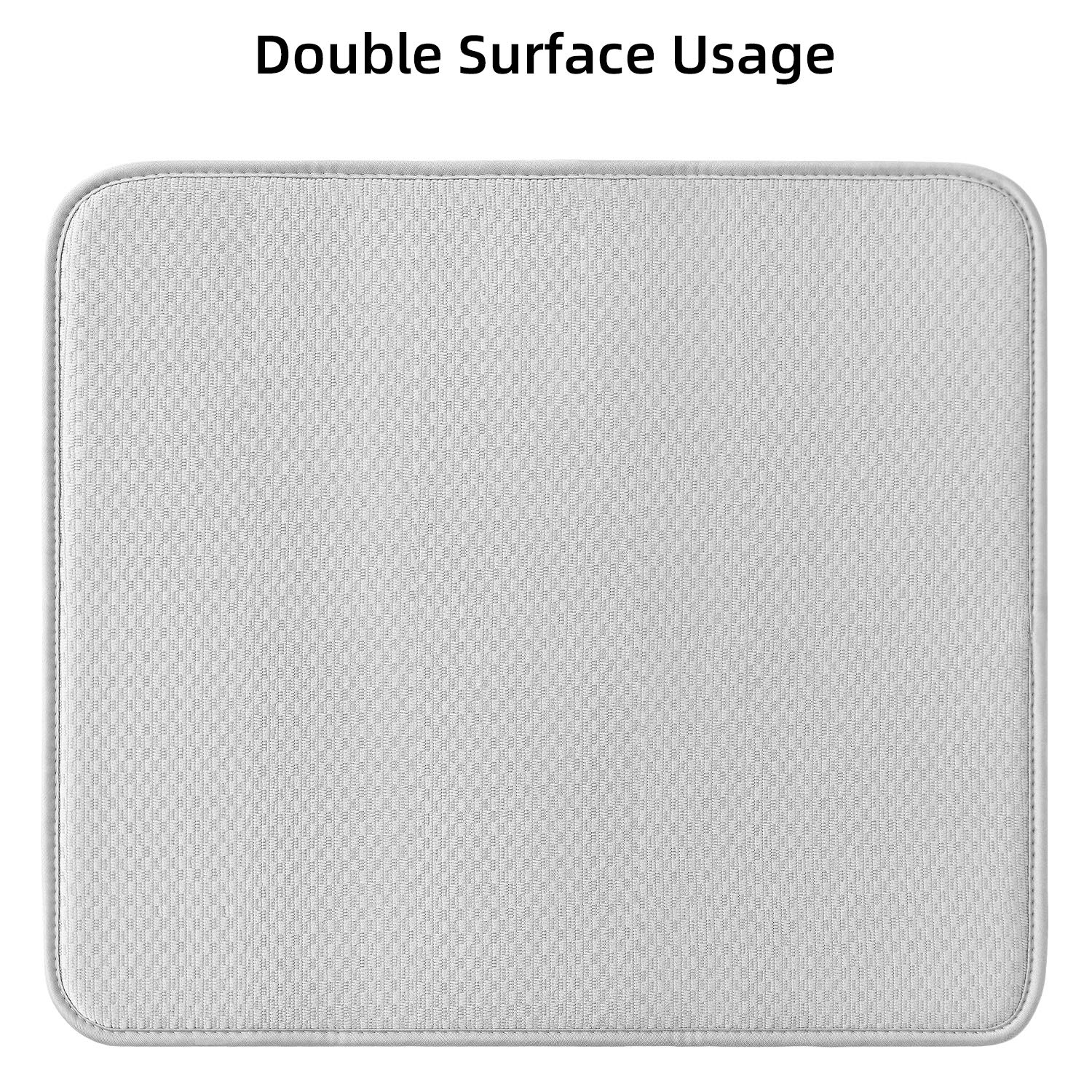 SUBEKYU Microfiber Dish Drying Mat for Kitchen Counter, Absorbent Dishes Drainer/Rack Pad for Countertop (Light Grey 2P)